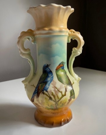 Antikk Art Deco vase i porselen, fuglemotiv - Tyskland/ Østerrike/ Tsjekkia