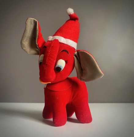 Julefant, elefant plysj figur - 1960 tallet