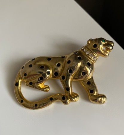 Leopard/ jaguar/ panter- stor forgylt brosje