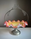 Antikk Art deco Viktoriansk ruffled brides basket frukt skål/ kurv/ fat med hank - 1900 tallet  thumbnail