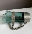 ROCK mugge i sjøgrønt kunstglass/ tinn -  Willy Johansson Hadeland Glassverk 1950/ 60 tallet thumbnail