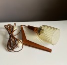 Vegglampe/ lampett/ pendel i heltre teak, sotet glasskuppel og kobber - 1960/ 70 tallet thumbnail