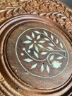Rundt sammenleggbart håndlaget orientalsk rustikk lite side/ plante/ lampebord i edel heltre/ teak - India thumbnail