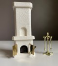 Lundby dukkehus møbel interiør 1:18 - peis/ vedovn/ kakkelovn og peissett 1980/ 90 tallet thumbnail