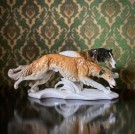 Art Deco antikk Running Greyhounds hundefigur i porselen - Karl Ens Volkstedt Germany Tyskland 1920/ 30 tallet thumbnail