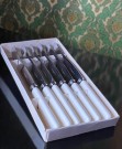 Rustfrie dessertkniver med hvitt skaft nr. 400 - Steinar og Sigmund Helle S & S HELLE Holmedal Norge 1950/60 tallet thumbnail