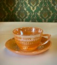 Kaffekuvert i opalin glass orange luster glasur  - Anchor Hocking USA 1950/ 60 tallet thumbnail