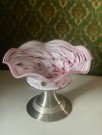 Skål i rosa swirl spettet kunstglass med stett i tinn - TRE BOCKAR HUDIKSVALL Sweden Sverige 1988 thumbnail
