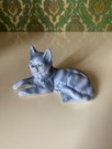 Gråstripet kattefigur i porselen 1950/ 60-tallet thumbnail