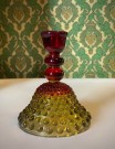 Lysestake i rubin rødt og gult pressglass hobnail relief mønster thumbnail