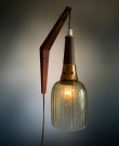 Vegglampe/ lampett/ pendel i heltre teak, sotet glasskuppel og kobber - 1960/ 70 tallet thumbnail
