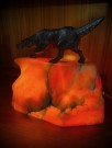 Art Deco bordlampe figurlampe alabast stein og patinert metalldekor/ hundefigur 1920-1940 tallet thumbnail