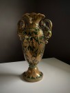 Art Deco Funkis antikk fajanse keramikkvase gul/ grønn Luster blyglasur - Robbia Guardo Tadino Italia 1930 tallet thumbnail