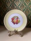 Nostalgisk Sommergule dessertfat med fruktmotiv og gullkant - Stavangerflint Norway Norge 1950/ 60 tallet thumbnail