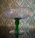 Antikk håndblåst Bohemian kompott/ dessert skål i krystallglass med gravert dekor - Ludwig Moser Tsjekkia 1900 tallet thumbnail