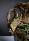 Art Deco Funkis antikk fajanse keramikkvase gul/ grønn Luster blyglasur - Robbia Guardo Tadino Italia 1930 tallet thumbnail