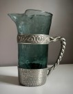 ROCK mugge i sjøgrønt kunstglass/ tinn -  Willy Johansson Hadeland Glassverk 1950/ 60 tallet thumbnail
