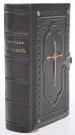 Antikk religiøs bok Landstads salmebok med skinnomslag kors krusifiks 1884 thumbnail