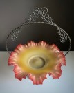 Antikk Art deco Viktoriansk ruffled brides basket frukt skål/ kurv/ fat med hank - 1900 tallet  thumbnail