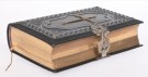 Antikk religiøs bok Landstads salmebok med skinnomslag kors krusifiks 1884 thumbnail