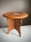 Rundt sammenleggbart håndlaget orientalsk rustikk lite side/ plante/ lampebord i edel heltre/ teak - India thumbnail