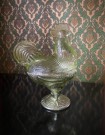 Påskedekor godteri/ snope skål med stett og lokk høne/ hane i grønt transparent Luster pressglass 1950/ 60 tallet thumbnail