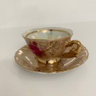 Mocca/ mokka kaffekopp kuvert luster glasur, rosemotiv og gulldekor - Maruei Japan 1960 tallet thumbnail