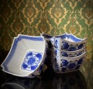 Orientalsk Asiatisk kvadratisk hvit porselen spisebolle/ skål med blå dekor China Kinesisk 1980 tallet thumbnail