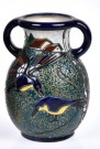 Art Deco Jugend AMPHORA antikk vase i glasert keramikk fuglemotiv - Czecho-Slovakia Tsjekkia 1920 tallet thumbnail