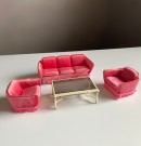 Lundby dukkehus møbler tilbehør 1:18 - Symphonie clubgarnitur (9544) Rosa salong med bord 1980 tallet thumbnail