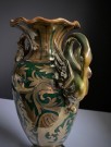 Art Deco Funkis antikk fajanse keramikkvase gul/ grønn Luster blyglasur - Robbia Guardo Tadino Italia 1930 tallet thumbnail