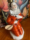 Art Deco antikk bordlampe i porselen Pierrot Harlequin klovn Germany Tyskland G86  thumbnail
