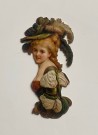 Antikk Viktoriansk Rokokko glansbilde kvinnemotiv 1890-1910 thumbnail
