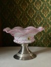 Skål i rosa swirl spettet kunstglass med stett i tinn - TRE BOCKAR HUDIKSVALL Sweden Sverige 1988 thumbnail