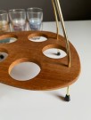 Shots/ likør/ aperitiff Luster/ tivoli drammeglass i string/ teak stativ/ serveringsbrett  - 1960/ 70 tallet  thumbnail