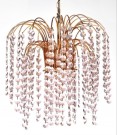 Prismekrone/ taklampe/ lysekrone/ pendellampe i messing med rosa transparente prismer thumbnail