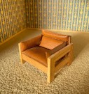 LISA dukkehus møbel tilbehør 1:18 - Natura dagligstue brun skai hjørnesofa lenestol og bord (No 240) 1970 tallet thumbnail