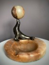 Antikk Art Deco/ funkis askebeger/ skål messing/ naturstein - 1930 tallet thumbnail