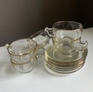 Te/ kaffeservice i klart Depression pressglass med gullkant - Jeannette Glass Company/ Corporation USA 1930/40 tallet thumbnail