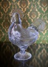 Påskedekor godteri/ snope skål med stett og lokk høne/ hane i transparent pressglass 1950/ 60 tallet thumbnail