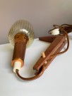 Vegglampe/ lampett/ pendel i heltre teak, sotet glasskuppel og kobber - 1960/ 70 tallet thumbnail