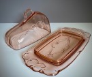 Osteklokke i rosa transparent pressglass art.nr 40893 - VEB SACHSENGLAS OTTENDORF Germany Tyskland 1950/60 tallet thumbnail