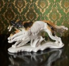 Art Deco antikk Running Greyhounds hundefigur i porselen - Karl Ens Volkstedt Germany Tyskland 1920/ 30 tallet thumbnail