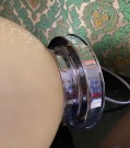 Art Deco Funkis antikk taklampe rund opalin glasskuppel og aluminium sokkel 1930-tallet thumbnail