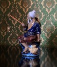 Kinesisk Fisker Mudman Asiatisk figur i glasert terrakotta/ leire/ keramikk - Shiwan Kina China 1960 tallet thumbnail