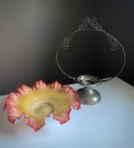 Antikk Art deco Viktoriansk ruffled brides basket frukt skål/ kurv/ fat med hank - 1900 tallet  thumbnail