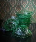 Dessertskåler i grønt transparent uranium pressglass 1950/ 60-tallet thumbnail