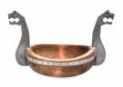 Kjenge/ trau/ skål/ ølbolle i tre med historis design viking drageformede hanker i tinn/ pewter - SAGA TINN Norway thumbnail