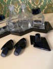 Art Deco bord/ kryddersett/ gruet set i klart og sort glass diamond shape - Frankrike 1930/40 tallet thumbnail