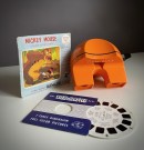 Rund oransje space age GAF view master med Mikke Mus filmer - Belgia 1970 tallet thumbnail